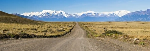 Long straight road to Perito Moreno Glaciar, El Calafate, Patagonia, Argentina, South