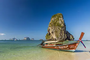 Long tail boat on Phra Nang Cave Beach on Railay in Ao Nang, Krabi Province, Thailand