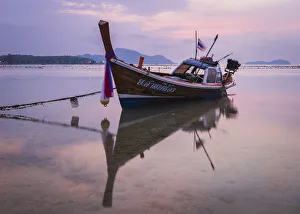 Thai Culture Prints: Long-tail boat on Rawai Beach, Phuket, Thailand, Southeast Asia, Asia
