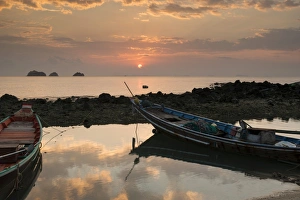 Surat Thani Prints: Long tail Boats at sunset, Taling Ngam Beach
