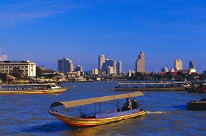 Longtail Boat Prints: Longtail boat and city skyline