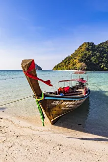Longtail Boat Prints: Longtail boats on Tup Island, Krabi Province, Thailand, Southeast Asia, Asia