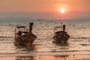 Longtail Boat Prints: Longtail boats at West Rai Leh Beach, Railay Peninsula, Krabi Province, Thailand