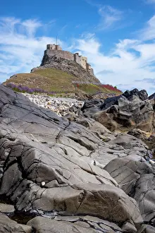 Hilltop Prints: Looking up to the 16th century Lindisfarne Castle on a hillock overlooking the island of Lindisfarne