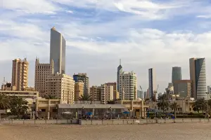 City Center Prints: Looking towards city center buildings from a beach on Arabian Gulf Street