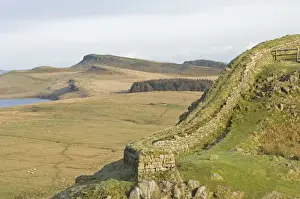 Looking east from Cuddys Crag end to Sewingshields Crag and Broomlee Lough