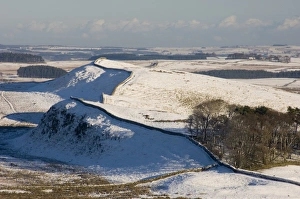 Images Dated 3rd December 2008: Looking east over the north wall to Sewingshields Crag, Housesteads Roman Fort