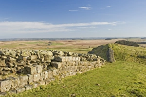 Sewingshields Crag Prints: Looking east from Sewingshields Crag, Hadrians Wall, UNESCO World Heritage Site