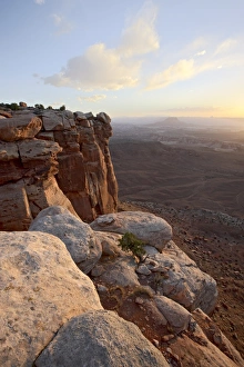 Island In The Sky Prints: Looking along the edge of a butte at sunset