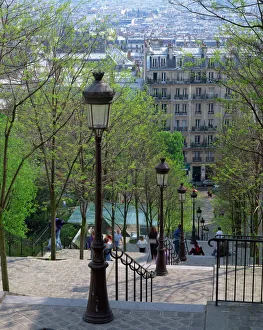 Lamps Prints: Looking down the famous steps of Montmartre, Paris, France, Europe
