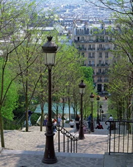 Images Dated 8th April 2008: Looking down the famous steps of Montmartre, Paris, France, Europe