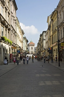 Cracow Prints: Looking down Florianska street towards Florians Gate