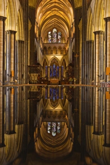 Font Prints: Looking across the font and down the nave of Salisbury Cathedral