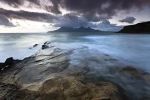 Looking towards Isle of Rum at twilight from rocks at Singing Sands (Camas Sgiotaig)