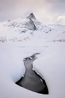 Senja Prints: Looking to Krokelvvatnet Frozen Lake and Krokelvtindan mountain in full winter conditions