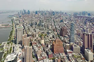 High Rises Prints: Looking over the length of New York City from the One World Observatory with the Hudson River to the West