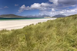 Looking across the machair to the white sand beach of Seilebost at low tide
