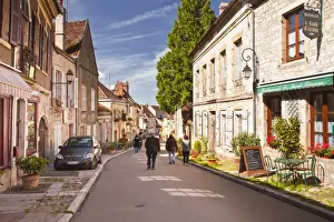 Bourgogne Prints: Looking down the main street in the hilltop village of Vezelay in the Yonne area of Burgundy