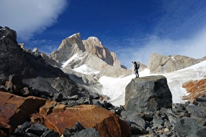 The Great Outdoors Prints: Looking up towards Monte Fitz Roy, El Chalten Massif, Argentine Patagonia, Argentina