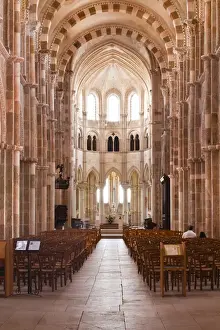 Nave Prints: Looking down the nave of Basilique Sainte-Marie-Madeleine in Vezelay