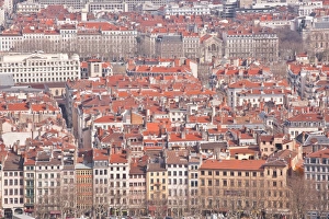 Looking over the rooftops of the city of Lyon, Rhone-Alpes, France, Europe