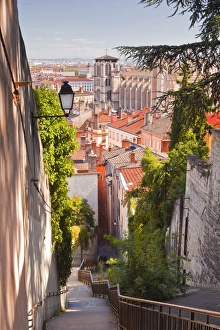 Street Light Prints: Looking down onto the rooftops of Vieux Lyon, Rhone, Rhone-Alpes, France, Europe