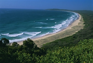 Looking south from Cape Byron to Tallow Beach, a surfing spot east of the resort of Byron Bay in the northeast of New South