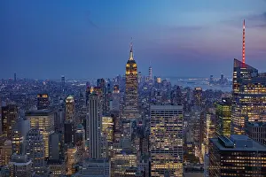 High Rises Prints: Looking south from the Rockefeller Center's Top of The Rock to the New York City skyline at twilight