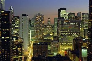Nighttime Prints: Looking south down Rush and Wabash Streets in the Near