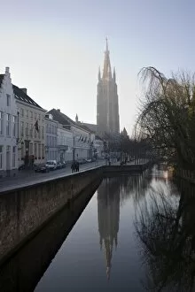 Images Dated 14th January 2000: Looking south west along Dijver, towards The Church of Our Lady (Onze Lieve Vrouwekerk)