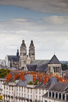 Indre Et Loire Prints: Looking across to St. Gaiten cathedral with the church of St