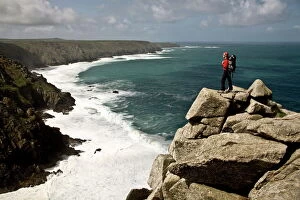 Looking wes t towards Cape Cornwall and Lands End from Bos igran Cliff, Wes t Penwith
