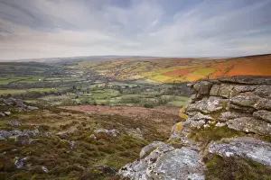Moor Land Prints: Looking down to Widecombe-in-the-Moor from Chinkwell Tor in Dartmoor National Park