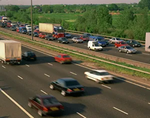 Motorways Prints: Lorries, vans and cars in a traffic jam on a motorway, United Kingdom, Europe