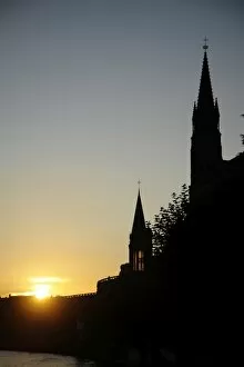 Silhouetted Gallery: Lourdes Basilica, Lourdes, Hautes Pyrenees, France, Europe