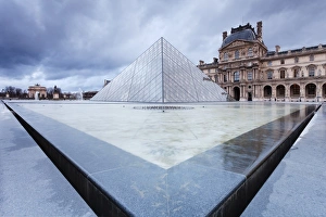 Contrasts Prints: Louvre Museum and pyramid, Paris, Ile de France, France, Europe