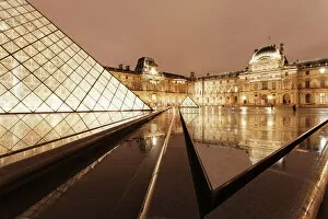 18th Century Gallery: The Louvre and Pyramid, Paris, Ile de France, France, Europe