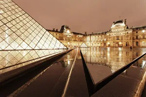 18th Century Gallery: The Louvre and Pyramid, Paris, Ile de France, France, Europe