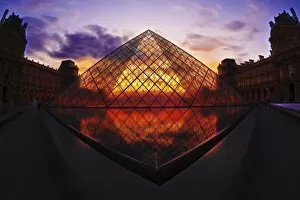 Louvre Pyramide at sunset, Paris, France, Europe
