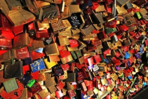 Padlock Prints: Love Padlocks on Hohenzollern Bridge, Cologne, North Rhine-Westphalia, Germany, Europe