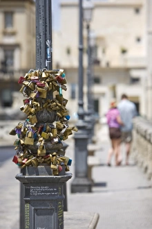 Lecce Prints: Love safety locks, Sant Oronzo Square, Lecce, Lecce province, Puglia, Italy, Europe