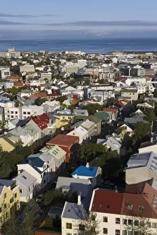 Low aerial view from Hallgrimskirkja of colourful houses