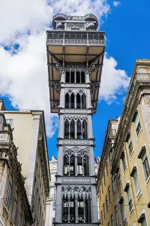 Low angle day view of iconic Santa Justa Lift (Elevador de Santa Justa)