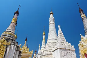 Shan State Prints: Low angle of Indein (Inn Dein) (Inn Thein) pagodas