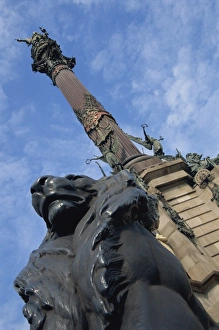 Columbus Monument Prints: Low angle view close-up of the statue of a lion on