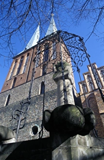 Mitte Prints: Low angle view of a fountain and spires of the Museum