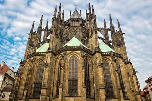 Gargoyle Prints: Low angle view of Gothic facade of St