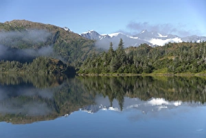 Prince William Sound Prints: Low lying fog, Shrode Lake, Prince William Sound, Alaska, United States of America