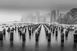 Rain Prints: Lower Manhattan, Brooklyn Bridge Park, New York, USA