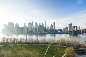 East River Prints: Lower Manhattan skyline and Brooklyn Bridge, New York City, United States of America